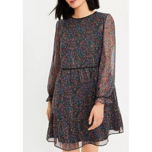 Paisley Babydoll Peasant Swing Dress Shimmer Sheer Velvet Trim Lined